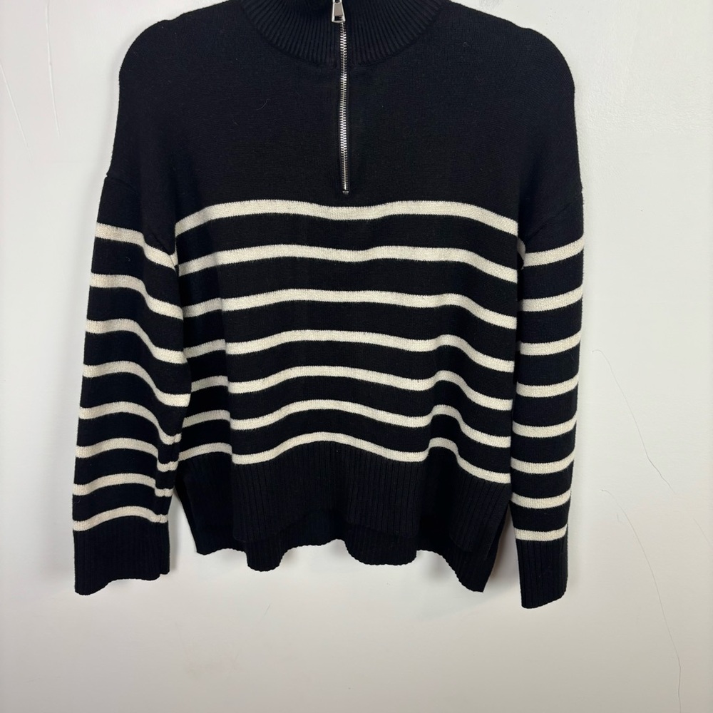 Zara Black & White Quarter Zip Pullover Sweater Size Medium - Picture 5 of 13